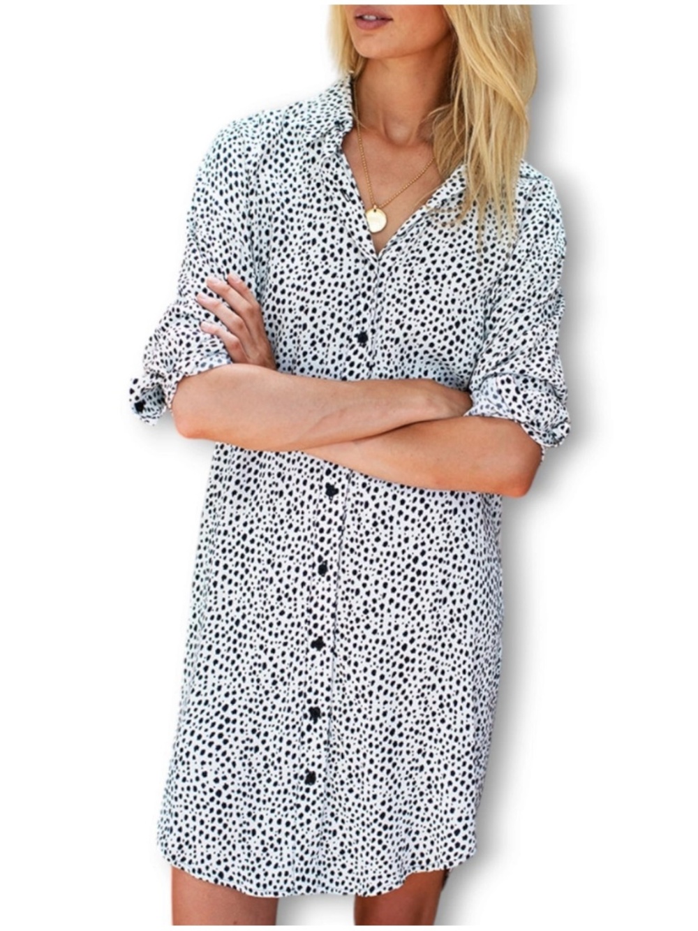 Emerson Fry Cheetah Print Long Sleeve Shirtdress Black/White S Oversized Casual
